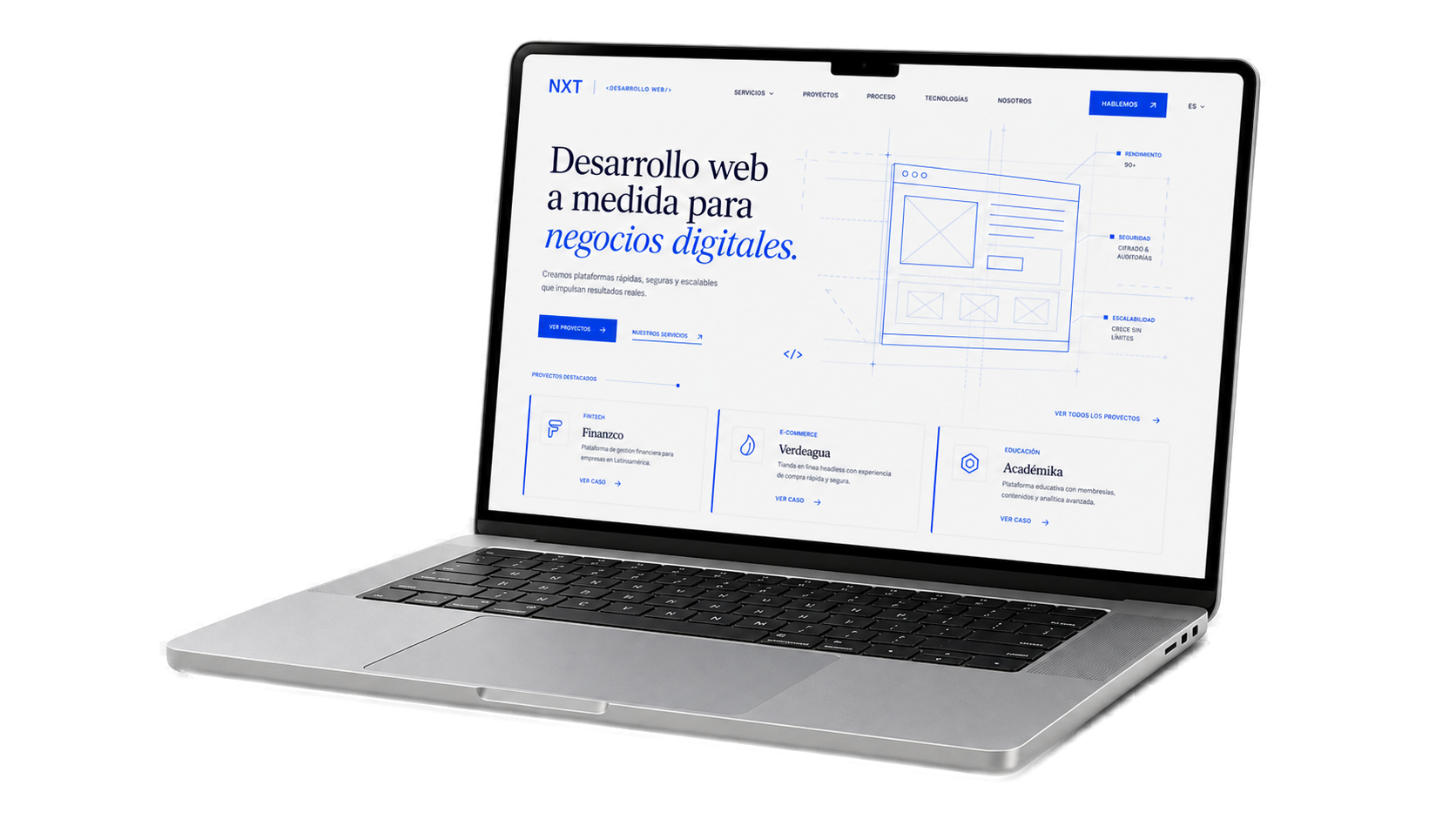 Laptop realista con una interfaz de desarrollo web