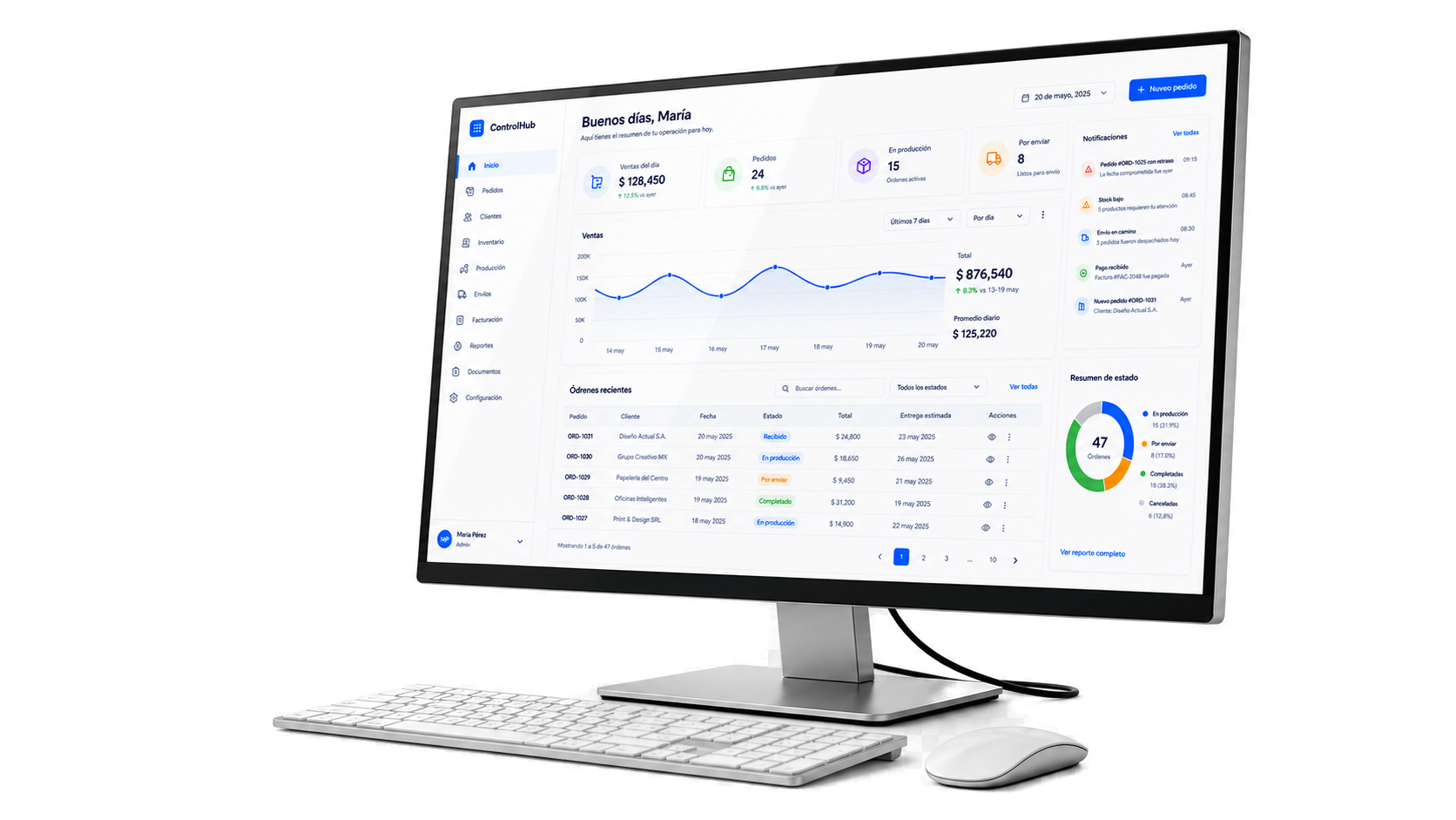 Monitor realista mostrando un software empresarial